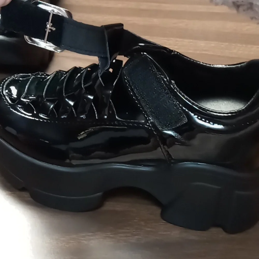 Unbranded Black Polyurethane Platform w Cross Lace Top NWOT Size 37 (US 6.5)